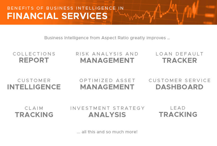 Customer Intelligence, Risk Analysis and Management, Optimized Asset Management, Claim Tracking, Customer Service Dashboard, Collections Report, Loan Default Tracker, Investment Strategy Analysis, and Lead Tracking are some of the benefits, uses, and advantages of Business Intelligence from Aspect Ratio in Banking and Non-Banking Financial Services